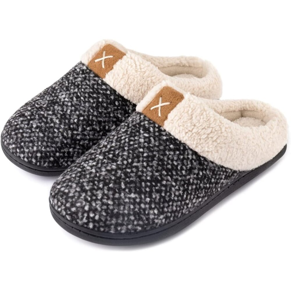 Women  Grey Indoor Bedroom Slipper With Memory Foam Wool Like House Shoe